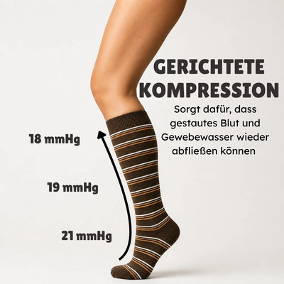 Kompressionsstrümpfe Klasse 1 Beige Frau stehend – NoMoreCramp